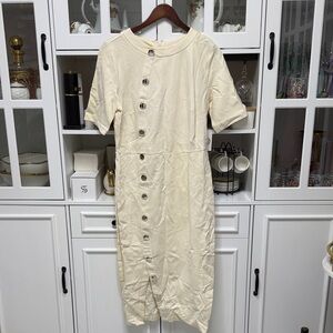 Eloquii Beige Button-Down Midi Dress
